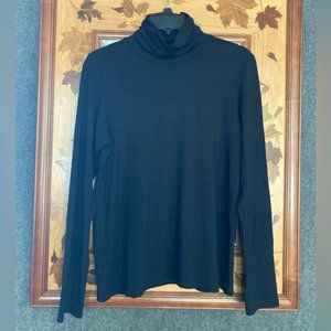 Eileen Fisher Viscose Jersey Long Sleeve Scrunch Neck Black Pullover Size P/M